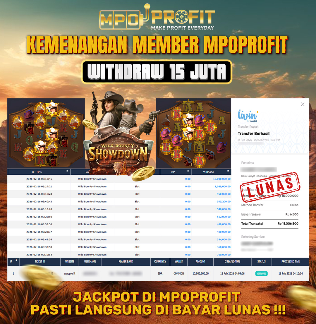 MPOPROFIT JACKPOT SLOT PGSOFT! KEMENANGAN MURNI DI (WILD BOUNTY SHOWDOWN TOTAL RP. 15.000.000,- LUNAS)