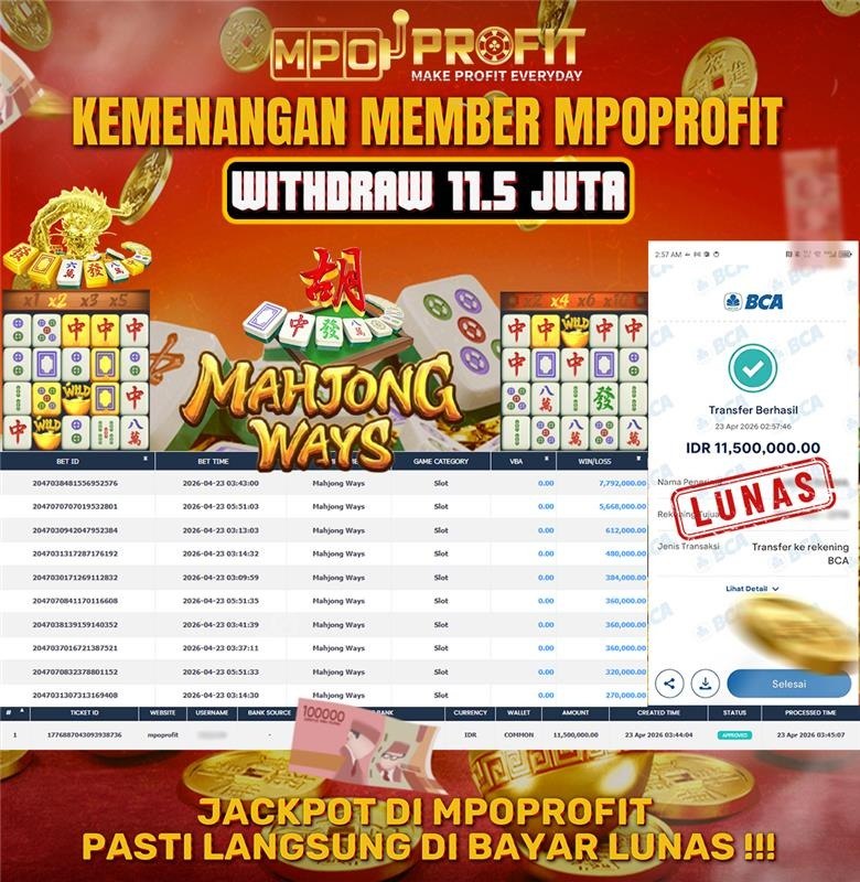 MPOPROFIT JACKPOT SLOT PGSOFT! KEMENANGAN MURNI DI (MAHJONG WAYS TOTAL RP 11.500.000,- LUNAS)